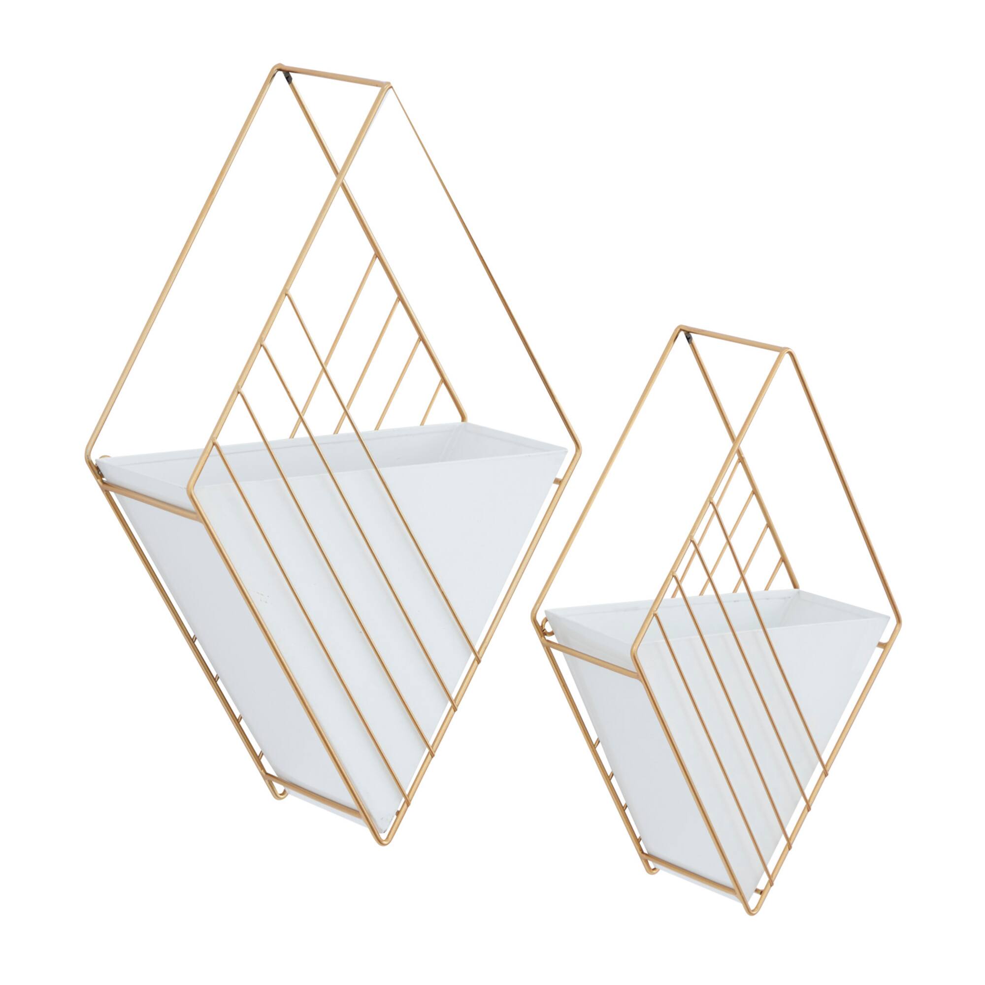 CosmoLiving by Cosmopolitan Set of 2 White Iron Contemporary Planter, 17" x 10" x 5"